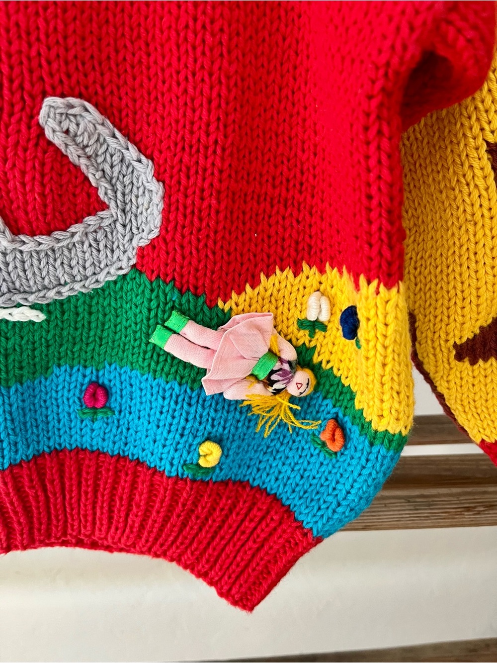 Whimsical Red Animal Appliqué Knit Sweater - Picture 3 of 7